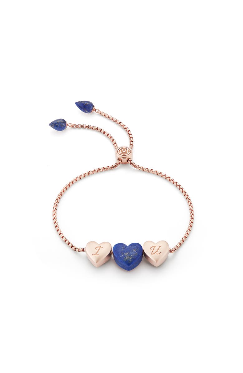 LuvMyJewelry Luv Me Love Heart Lapis Gemstone Rose Gold Plated Silver Bolo Adjustable Bracelet, Main, color, 