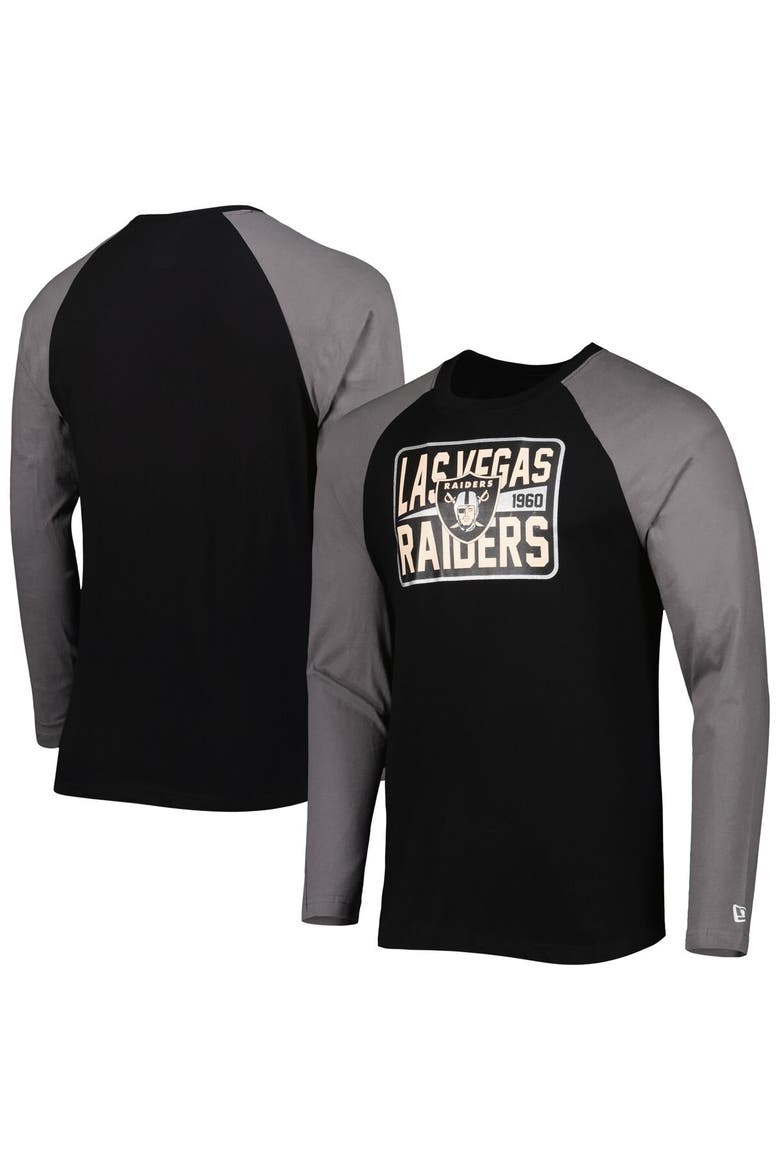 Men's New Era Black Las Vegas Raiders Current Raglan Long Sleeve T-Shirt, Alternate, color, Black