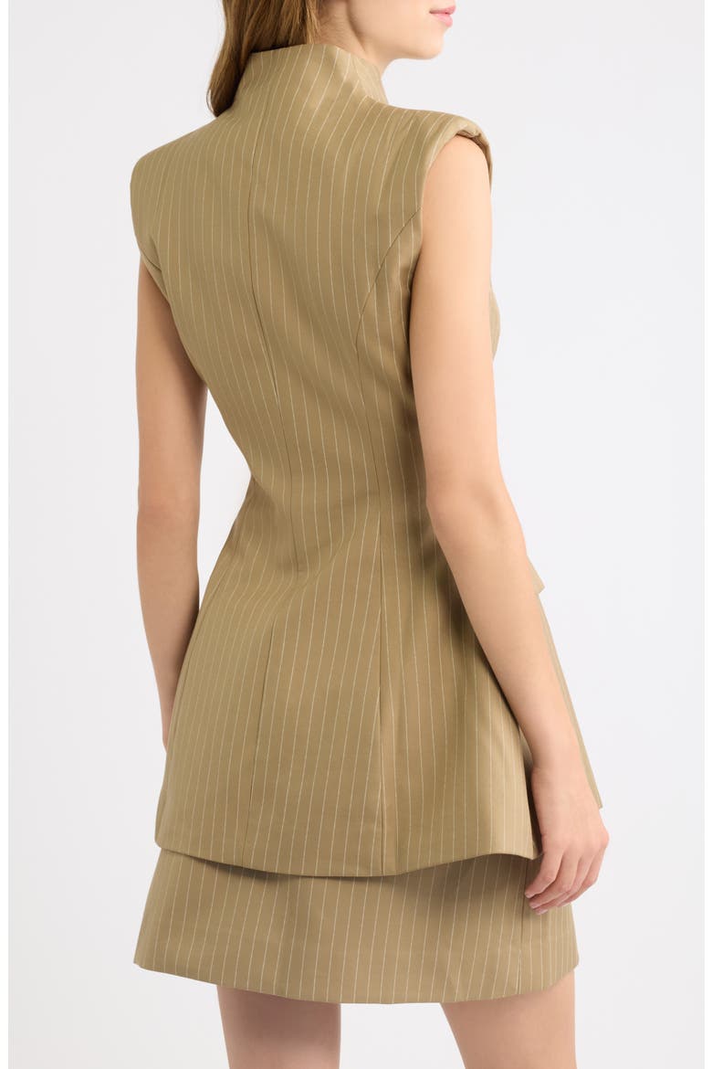 Pinstripe Sleeveless Blazer, Alternate, color, CAMEL