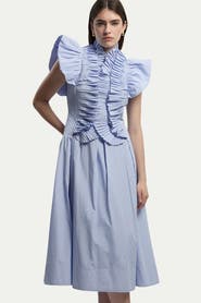 Karen Millen High Neck Pleated Ruffle Midi Dress