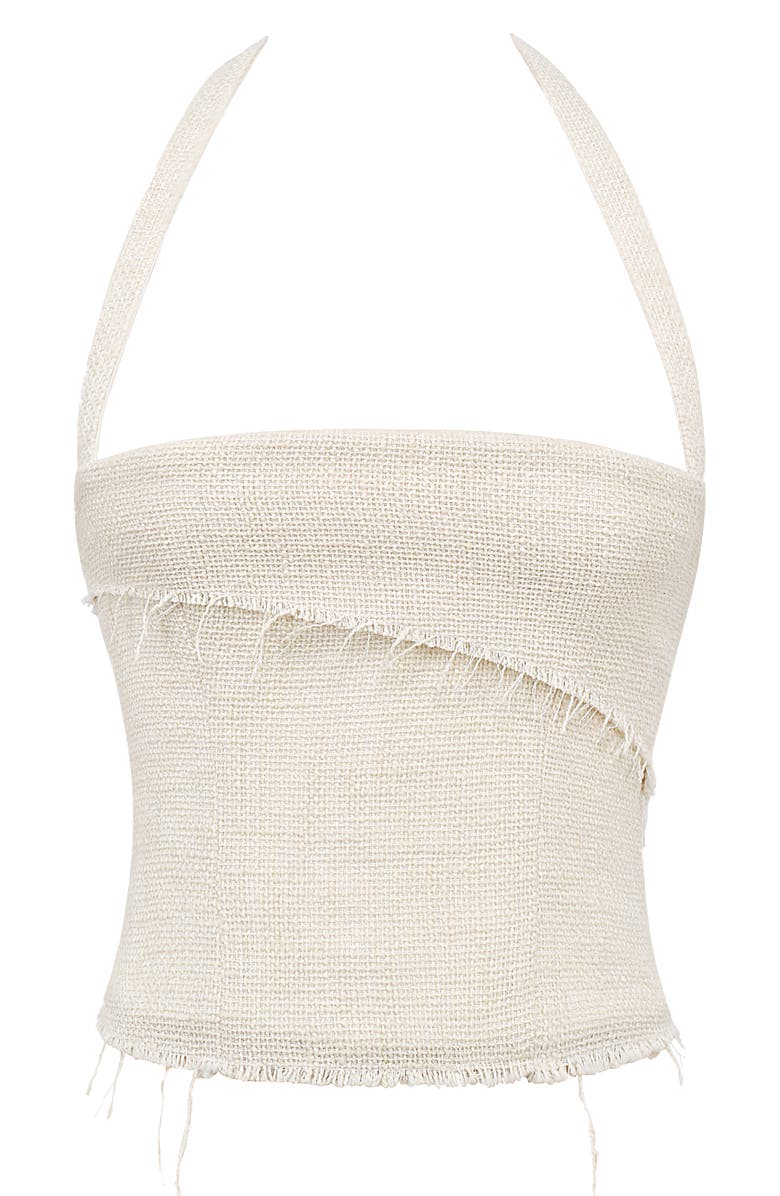 Mistress Rocks Fray Tweed Halter Top, Alternate, color, Taupe