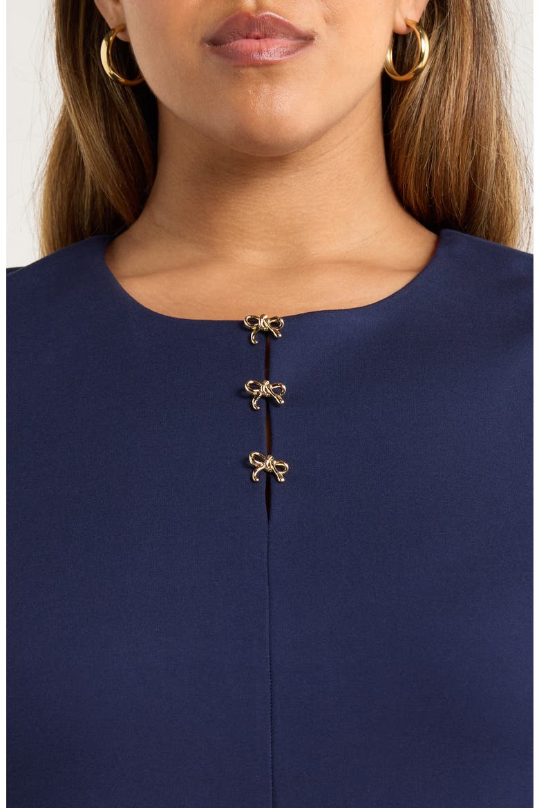Bow Detail Long Sleeve Ponte Dress, Alternate, color, NAVY