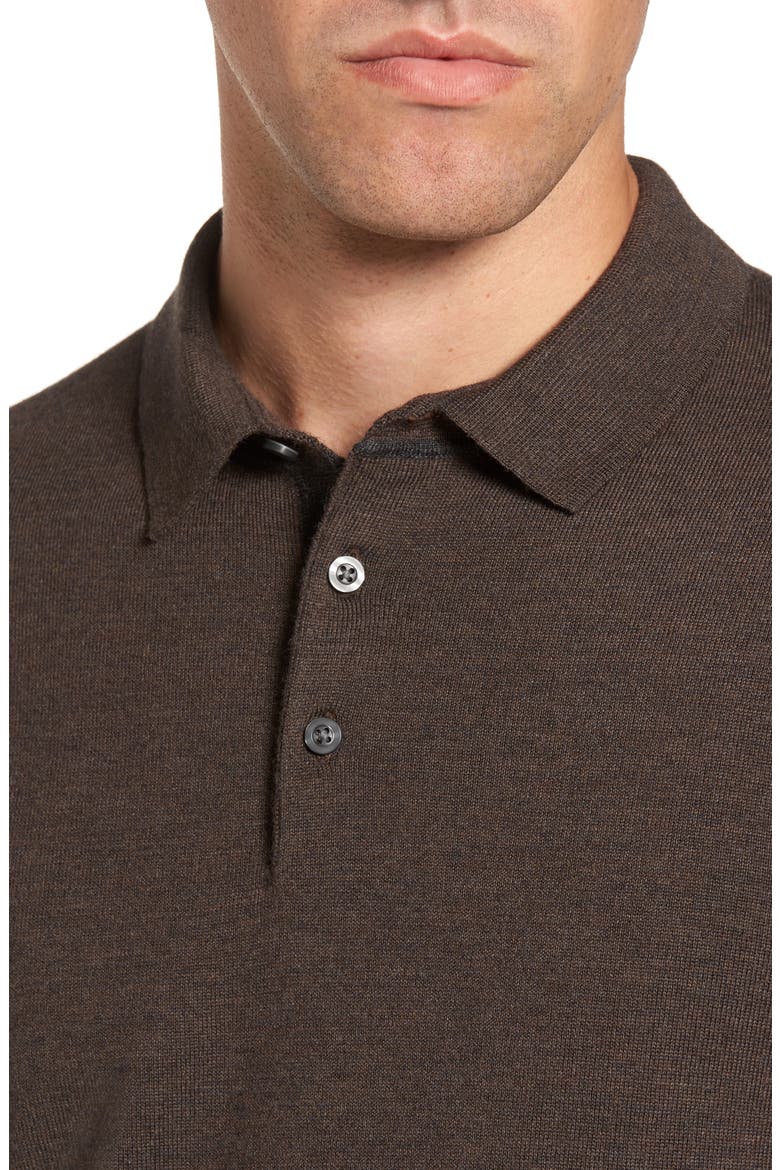 Merino Wool Polo Sweater, Alternate, color, BROWN FAWN