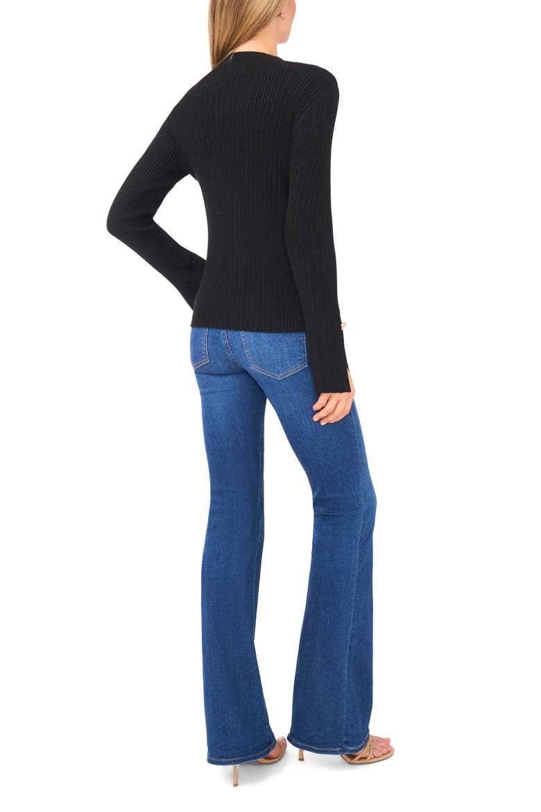 Mock Neck Split Cuff Ribbed Sweater, Alternate, color, RICH BLACK