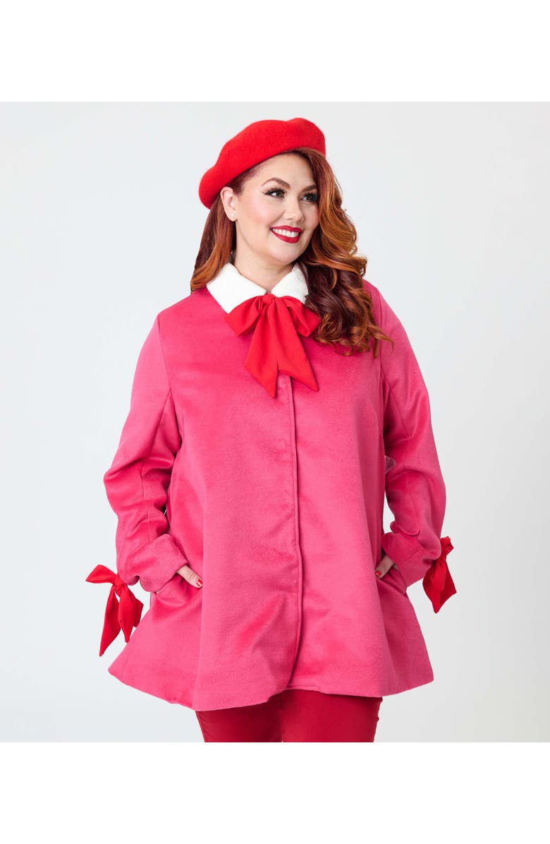 Unique Vintage Plus Size Bow Topper Coat, Main, color, Pink W/Bows