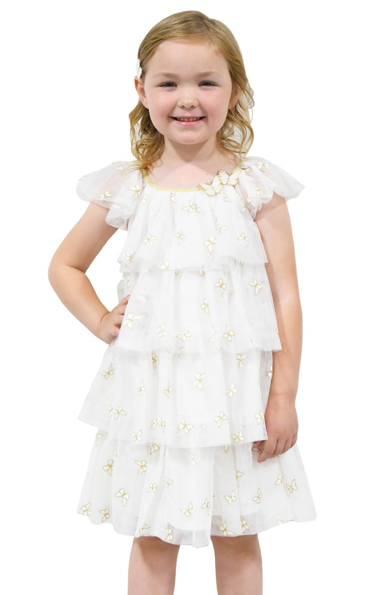 Zunie Kids' Embroidered Butterfly Tiered Party, Alternate, color, Ivory/ Gold