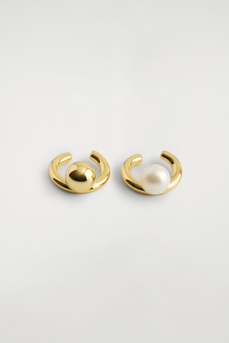 Asymmetric Freshwater Pearl Ear Cuffs, Alternate, color, GOLD