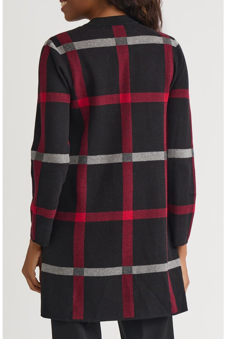 Plaid Longline Open Front Sweater Coat, Alternate, color, BLACK/ FIRE RED