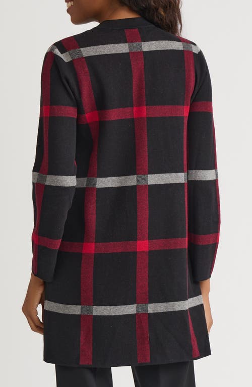 Kasper Plaid Longline Open Front Sweater Coat In Black