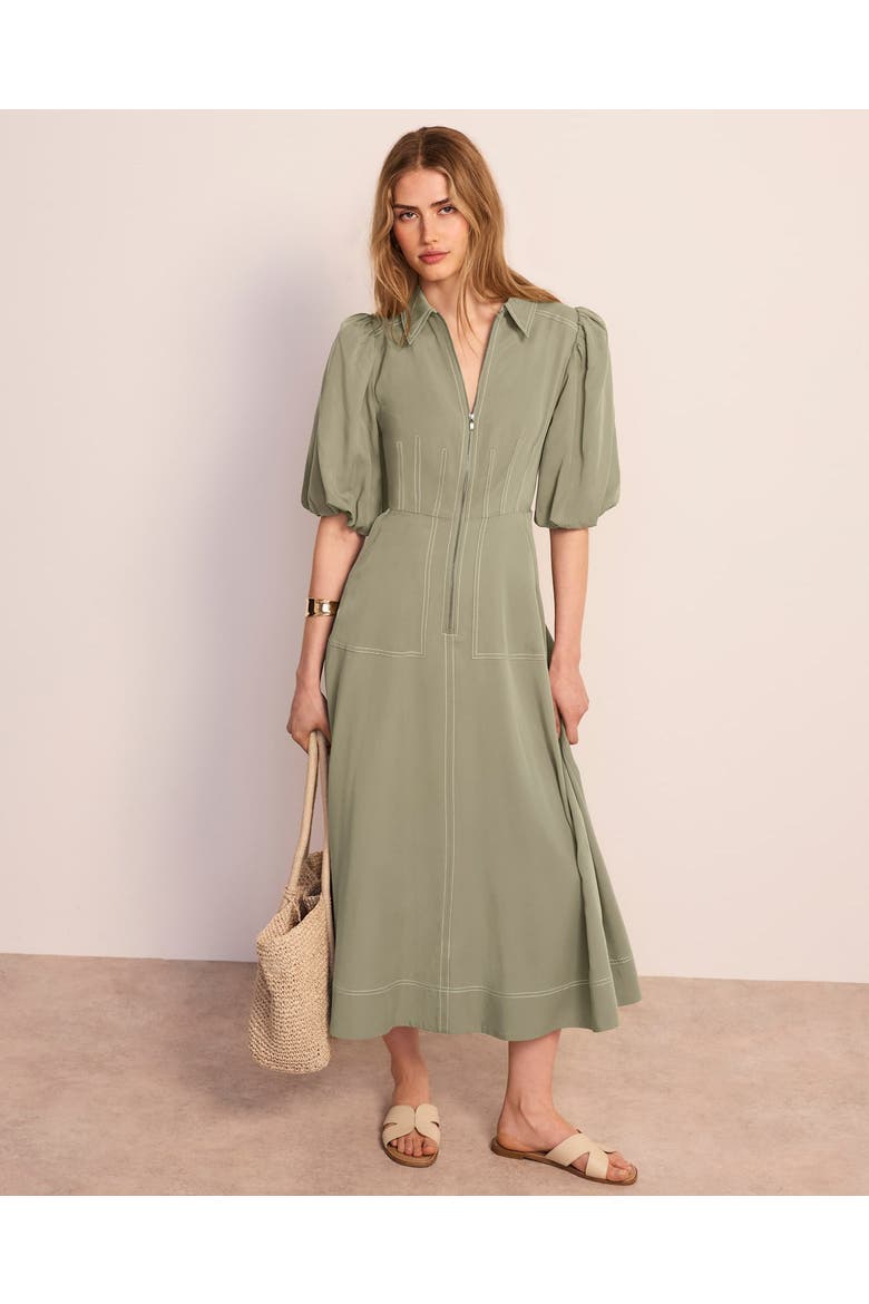Utility Zip Midi Shirt Dress, Alternate, color, Khaki