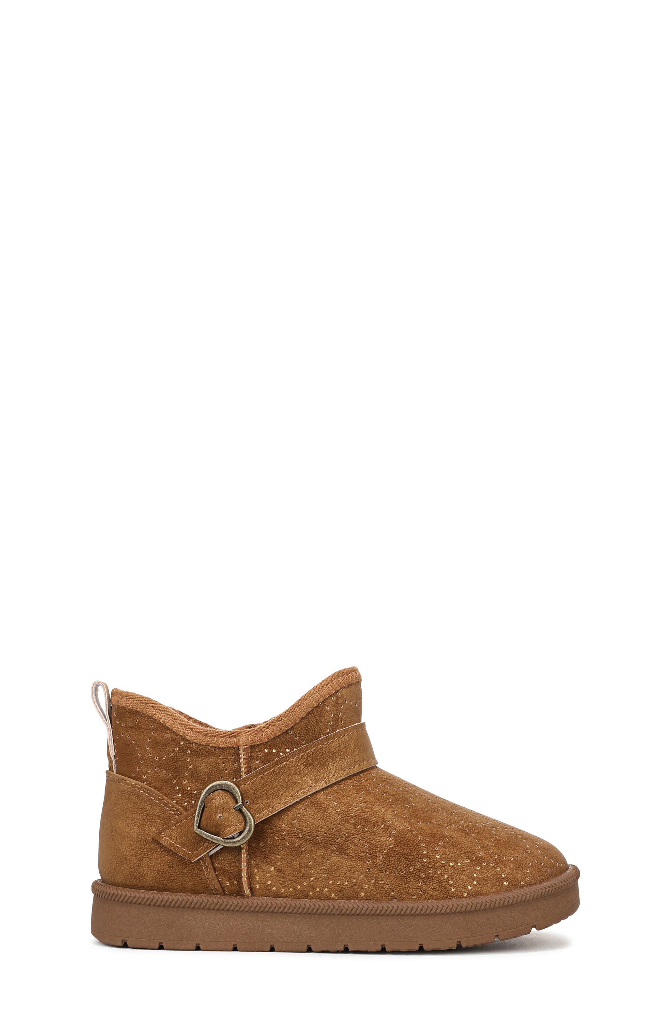 Kids' Perforated Heart Ankle Boot, Alternate, color, TAN FAUX LEATHER
