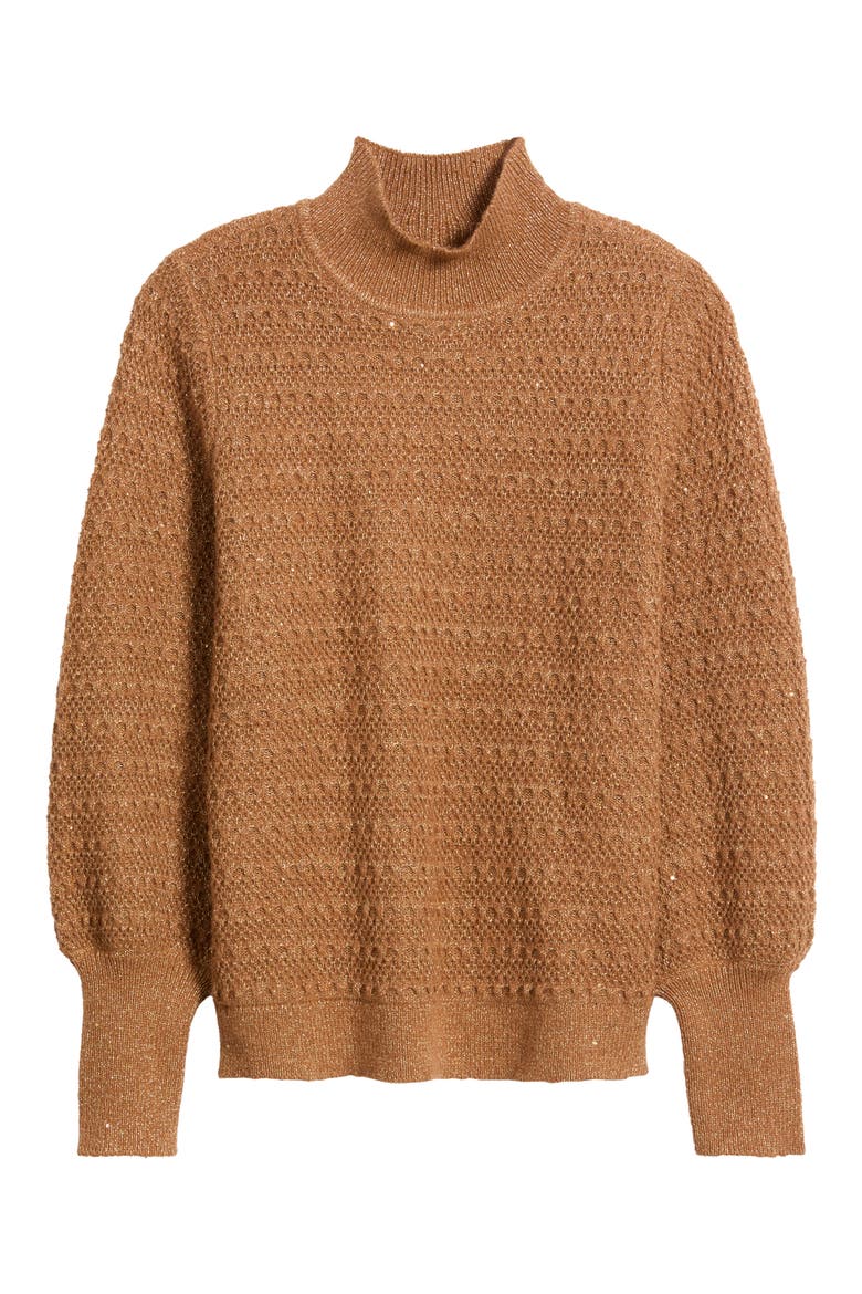Sequin Puff Sleeve Mock Neck Sweater, Alternate, color, VICUNA