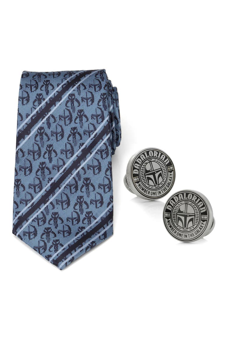 Star Wars™ Mandalorian Jacquard Stripe Tie & Cuff Links Set, Main, color, BLUE MULTI