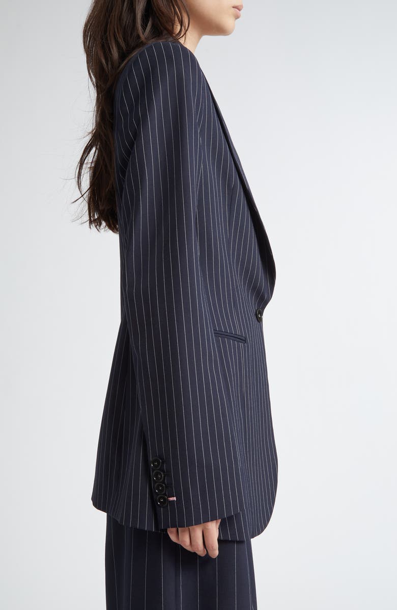 Stella McCartney Pinstripe Wool One-Button Blazer, Alternate, color, Ink