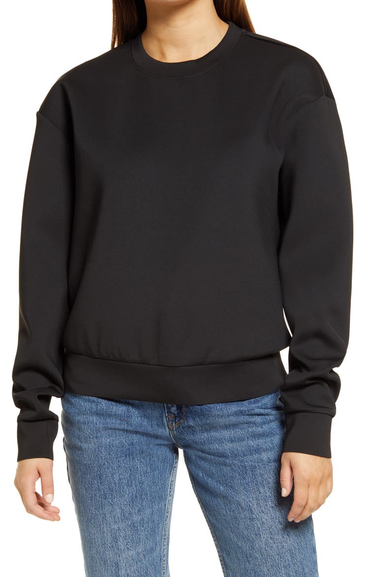Scuba Crepe Boyfriend Sweatshirt, Main, color, BLACK001
