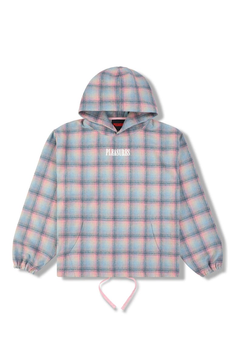 Sender Oversize Ombré Check Cotton Flannel Hoodie, Alternate, color, PINK