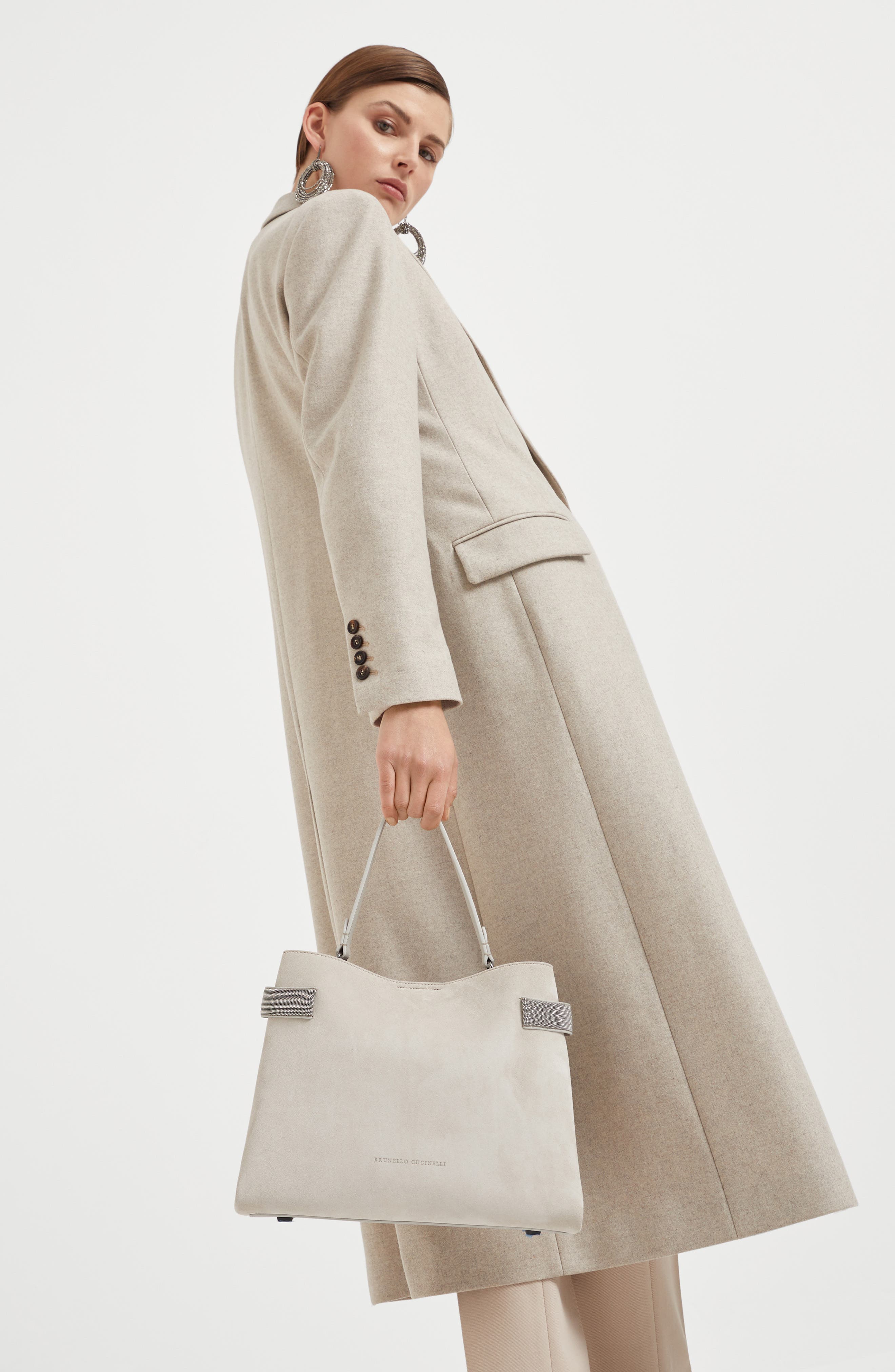 Brunello Cucinelli Essence top-handle bag in suede with precious bands, Alternate, color, 