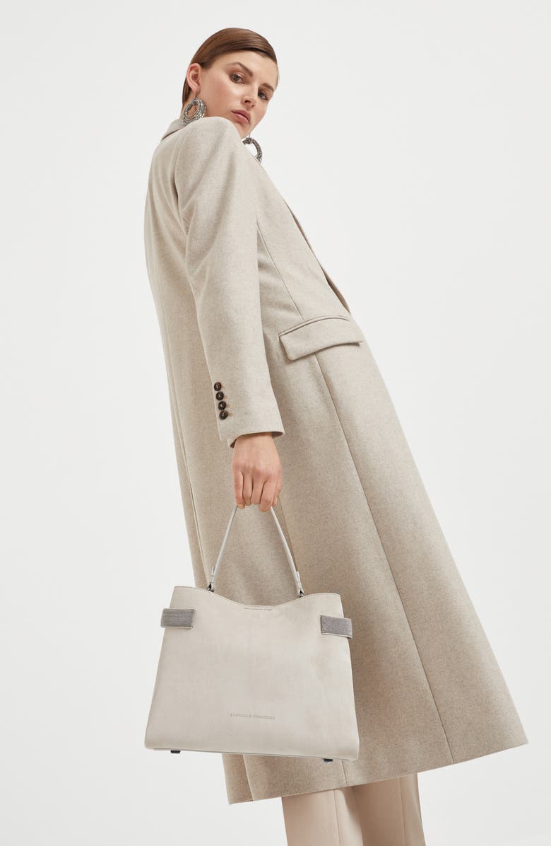 Brunello Cucinelli Essence top-handle bag in suede with precious bands, Alternate, color,