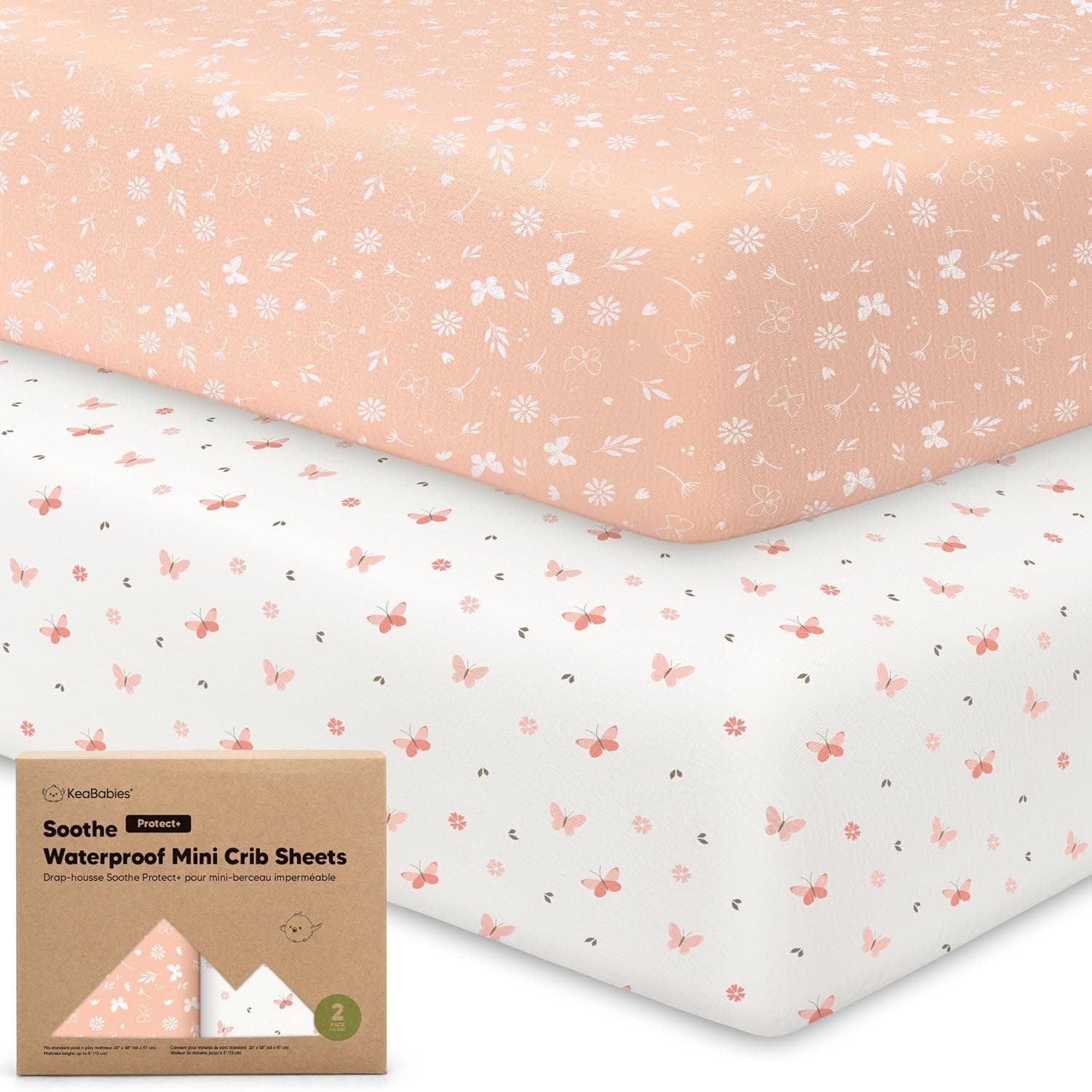 Keababies 2-pack Soothe [protect+] Waterproof Mini Crib Sheets In Multi