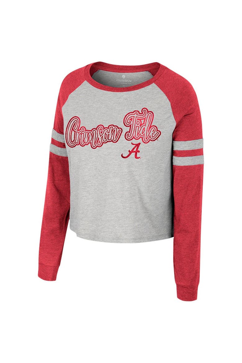Women's Colosseum Heather Gray Alabama Crimson Tide I'm Gliding Here Raglan Long Sleeve Cropped T-Shirt, Alternate, color, Heather Gray