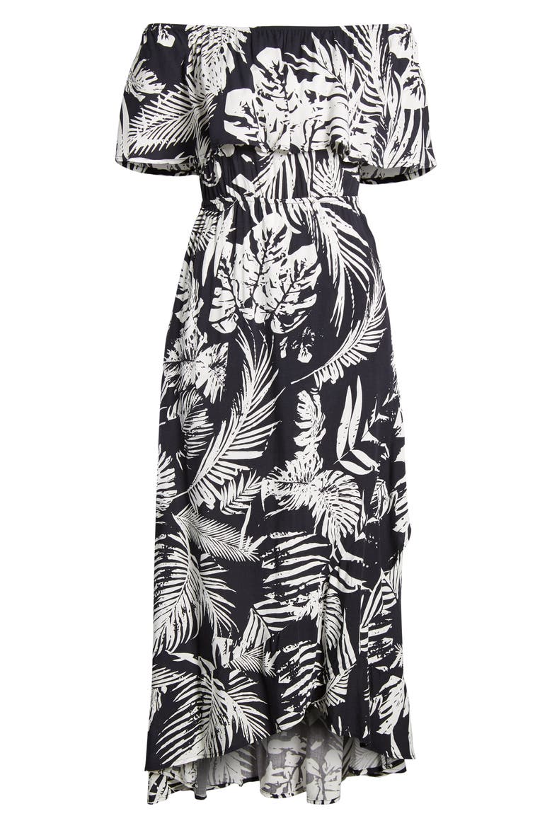 Gardenia Off the Shoulder High/Low Dress, Alternate, color, BLACK