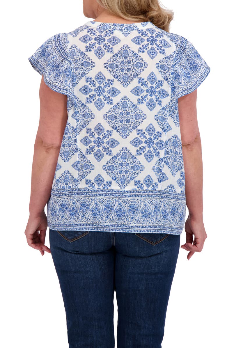 Lucky Brand Ruffle Print Top, Alternate, color, Blue Combo