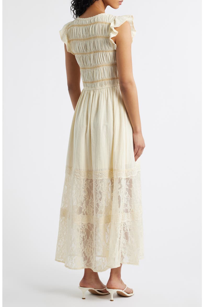 Lace Embroidered Ruffle Sleeve Midi Dress, Alternate, color, CREAM