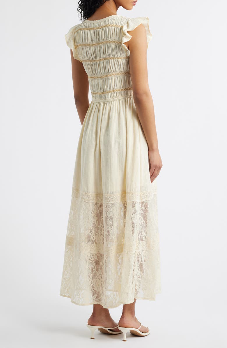 MOON RIVER Lace Embroidered Ruffle Sleeve Midi Dress, Alternate, color, Cream
