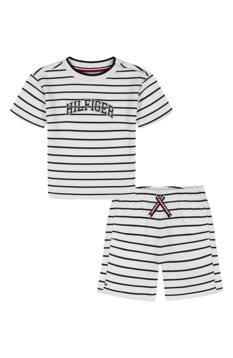 Tommy Hilfiger Stripe T-Shirt & Shorts Set, Main, color, White