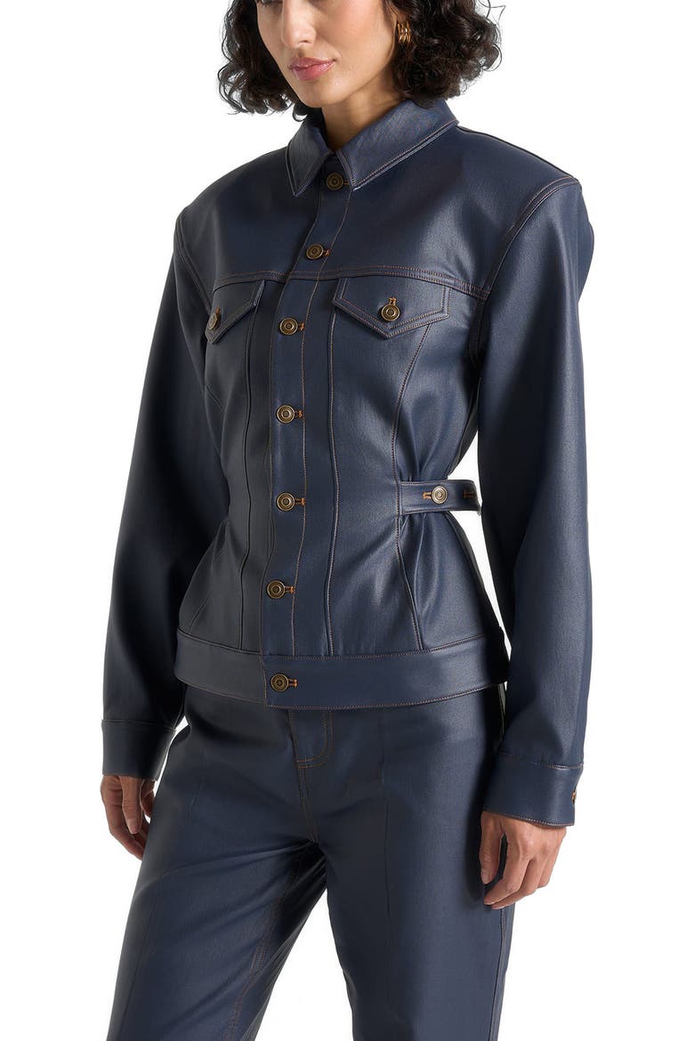 Karla Wax Effect Cinch Waist Jacket, Alternate, color, Indigo