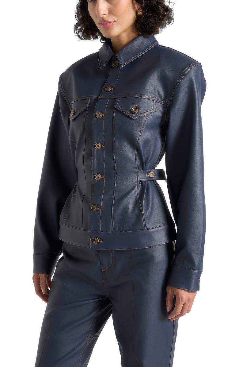 Manière De Voir Karla Wax Effect Cinch Waist Jacket, Alternate, color, Indigo