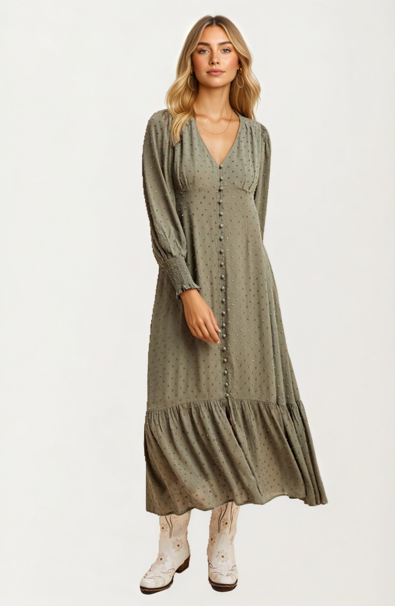 Knit and Lounge Button Front Puff Sleeve Maxi Dress, Main, color, 