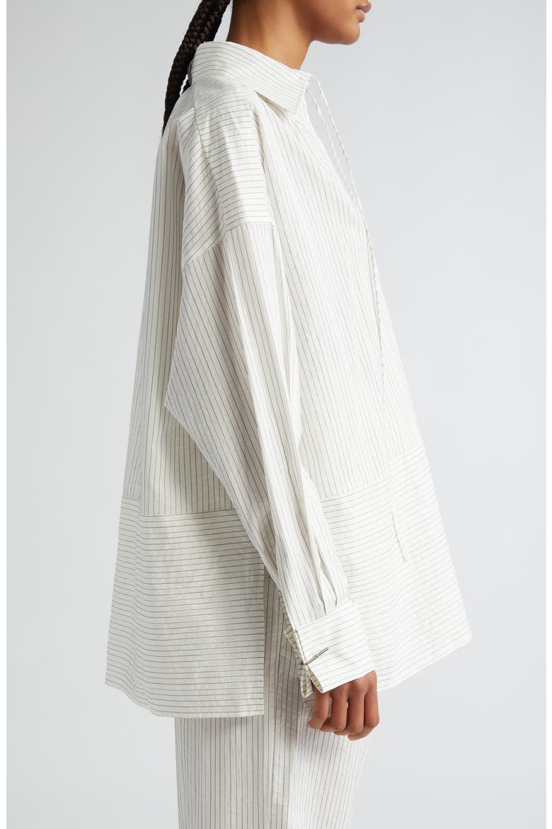 Saletta Pinstripe Oversize Cotton & Silk Top, Alternate, color, WHITE BLACK