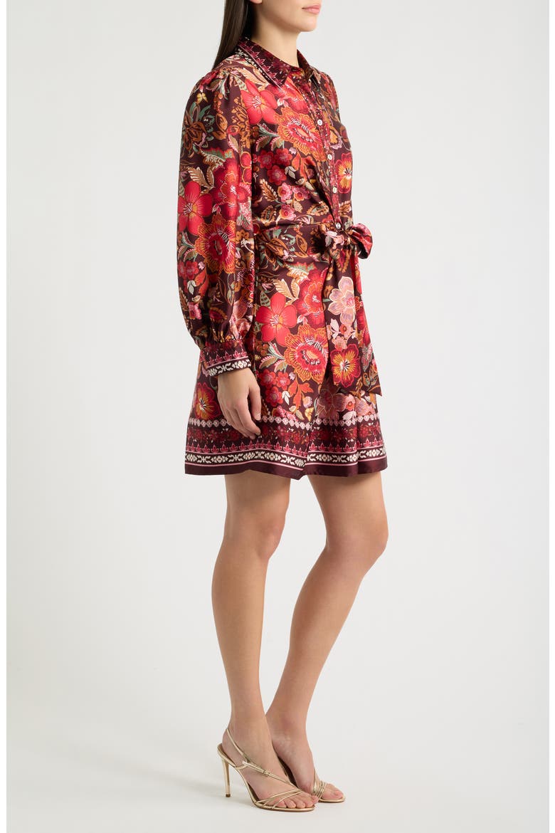 Tie Waist Long Sleeve Shirtdress, Alternate, color, DEEP MAHOGANY