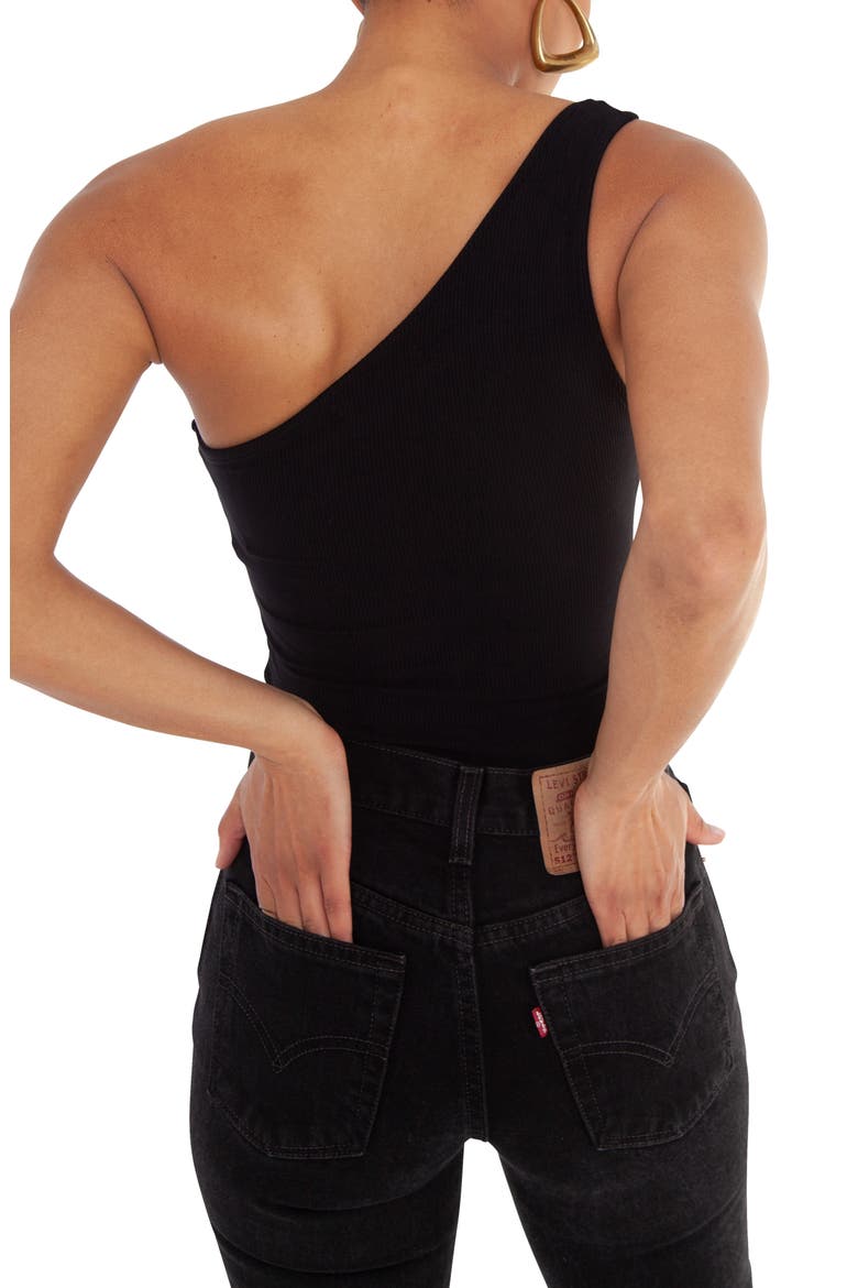 One-Shoulder Bodysuit, Alternate, color, BLACK