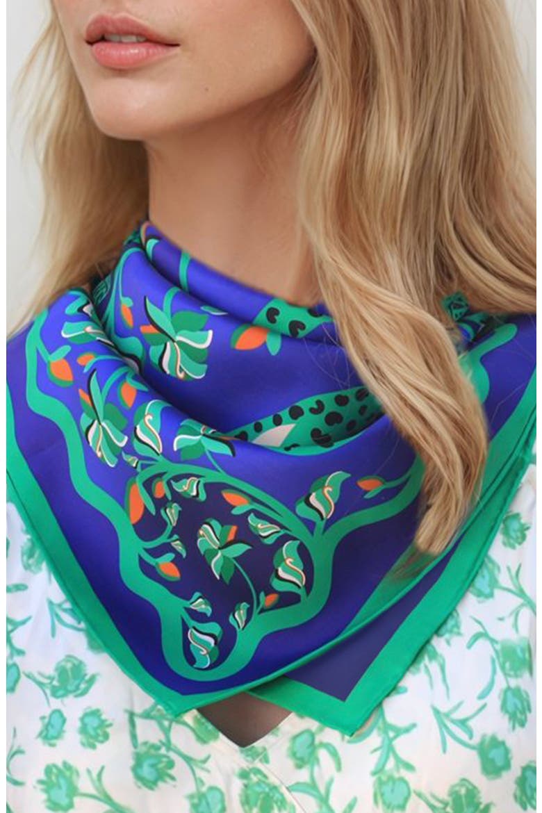 Double Sided Silk Scarf Of Leopards In The Verdant Wild, Alternate, color, Green