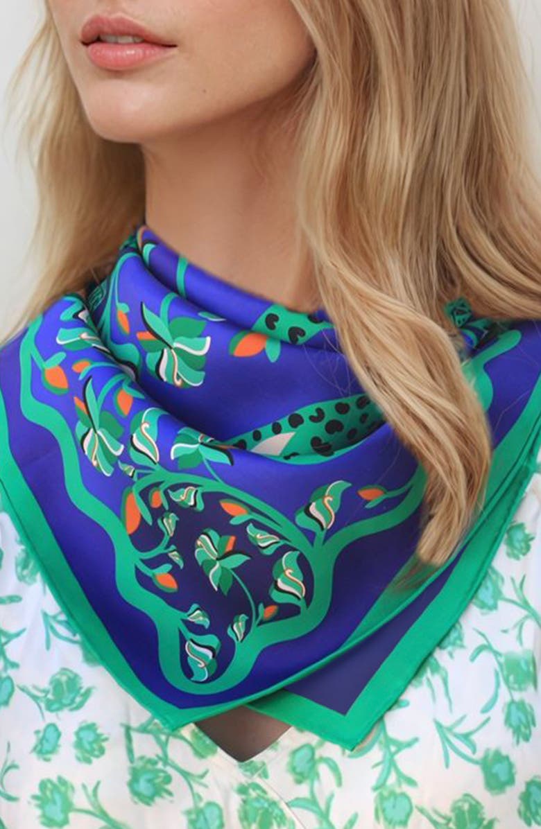 Jessie Zhao New York Double Sided Silk Scarf Of Leopards In The Verdant Wild, Alternate, color, Green