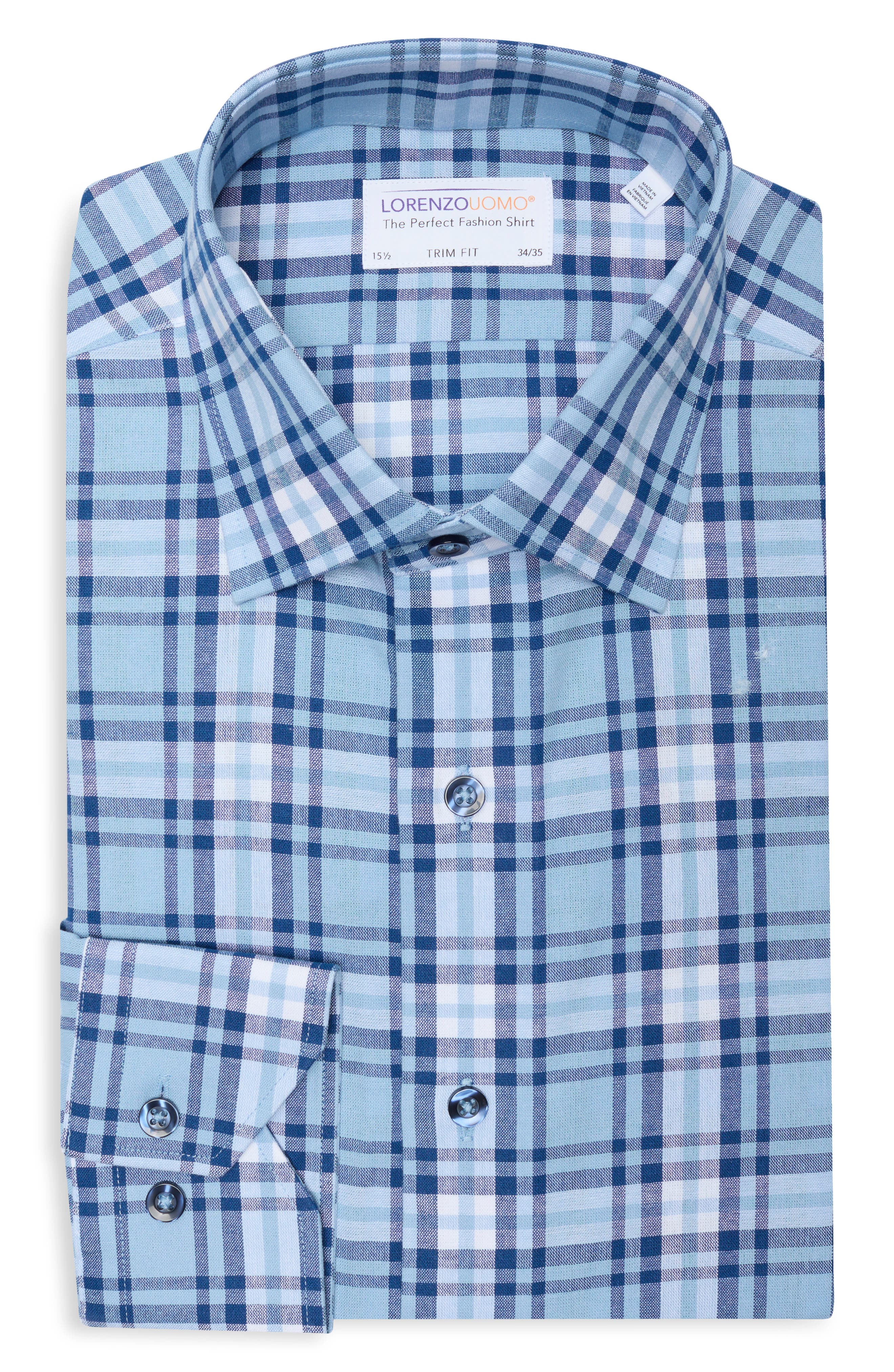 Lorenzo Uomo Trim Fit Plaid Cotton Dress Shirt