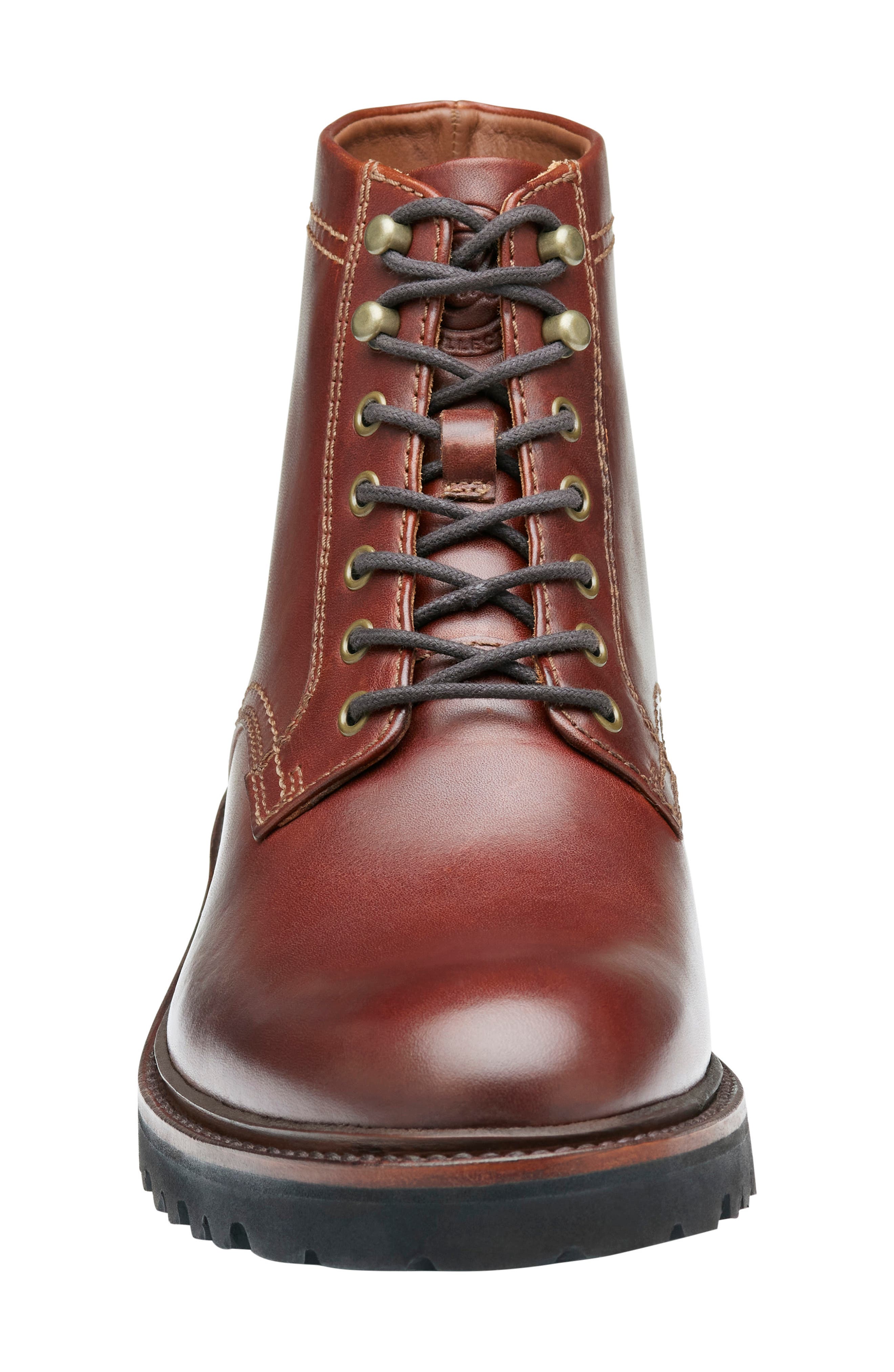 Johnston & Murphy Dudley Plain Toe Lug Boot, Alternate, color, Mahogany Full Grain