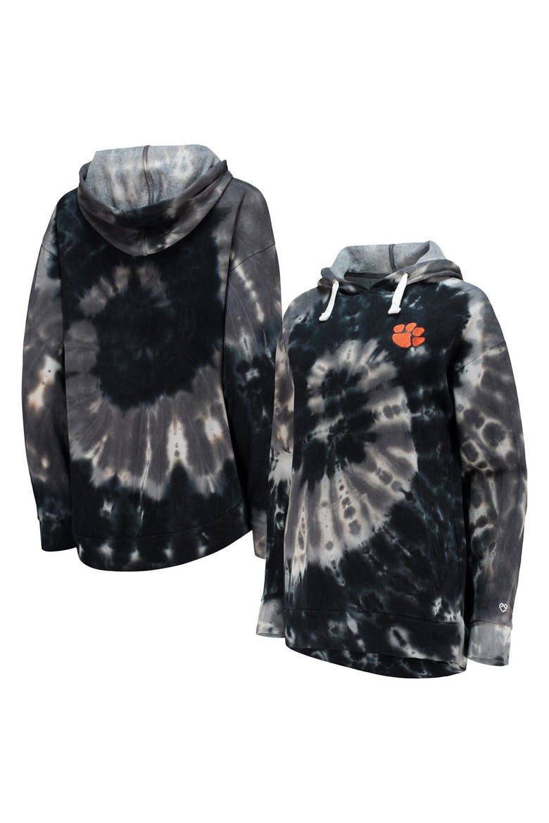 Women's Colosseum Black Clemson Tigers Slow Ride Spiral Tie-Dye Oversized Pullover Hoodie, Main, color, Black
