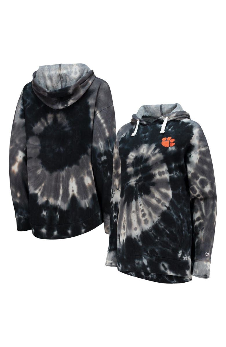 COLOSSEUM Women's Colosseum Black Clemson Tigers Slow Ride Spiral Tie-Dye Oversized Pullover Hoodie, Main, color, Black