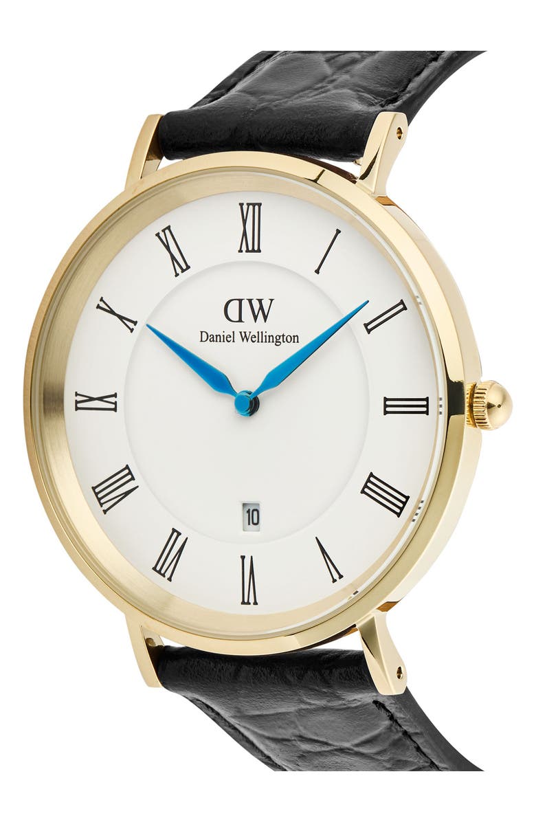 Daniel Wellington Classic Roman Numerals Leather Strap Watch, 40mm, Alternate, color, White/ Gold/ Black