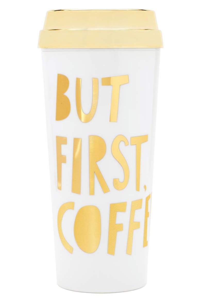 'But First Coffee' Thermal Travel Mug, Main, color, BUT FIRST COFFEE