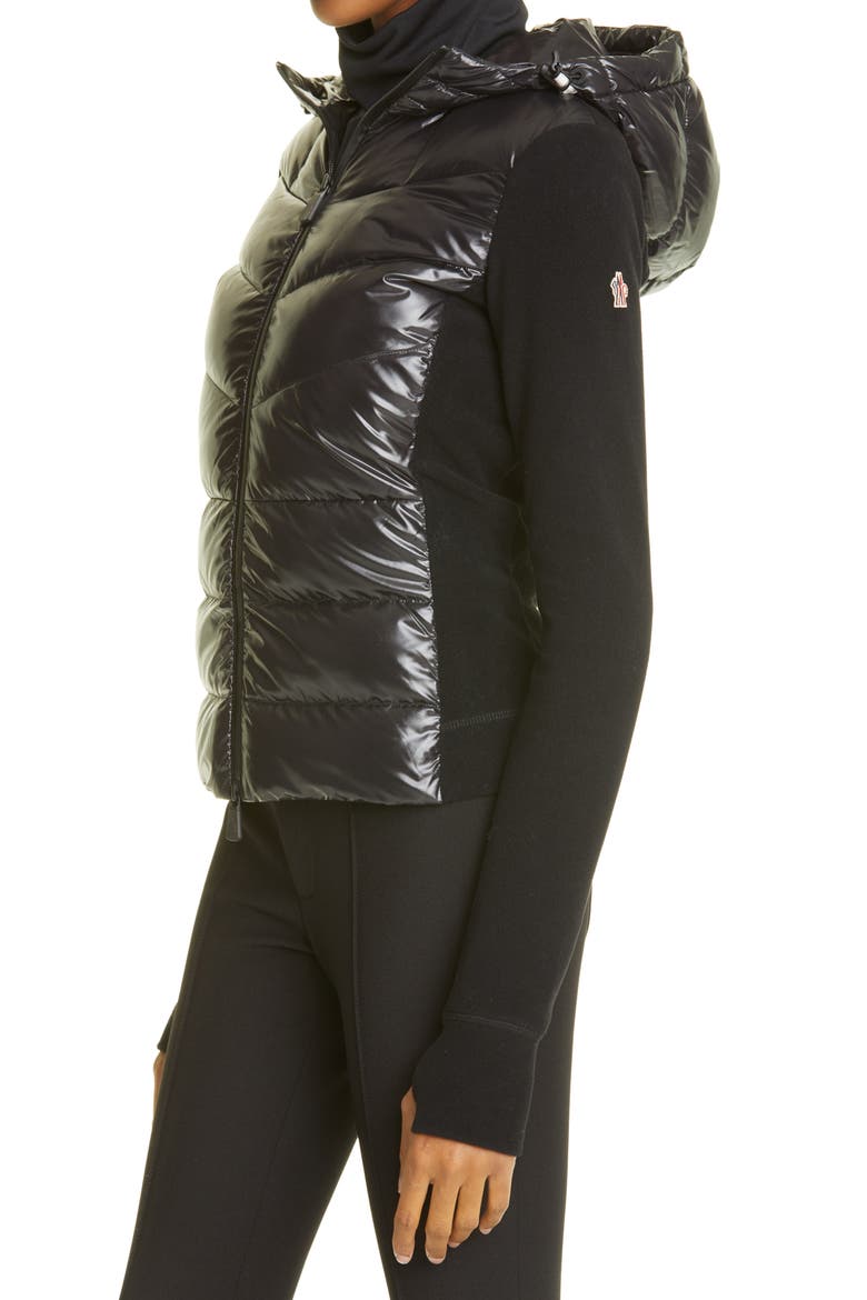 Quilted 750 Fill Power Down & Fleece Hooded Cardigan, Alternate, color, BLACK