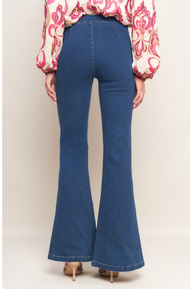 Washed Stretch Denim Flare Pants, Alternate, color, MEDIUM INDIGO