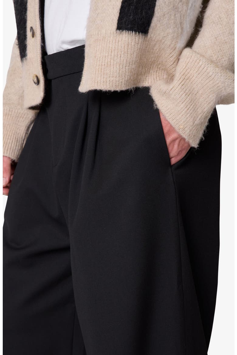 Pleated Wide Leg Cotton Blend Pants, Alternate, color, BLACK