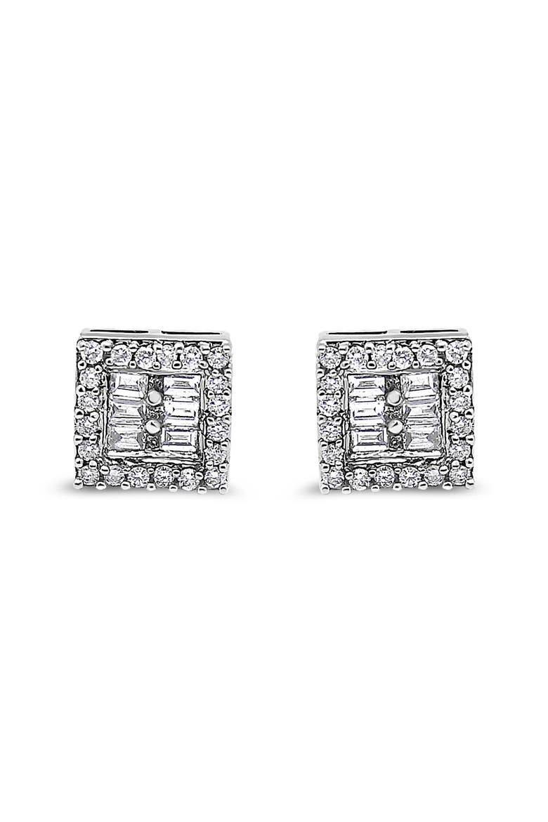 14K White Gold 1 cttw Round and Baguette Diamond Stud Earrings, Alternate, color, White