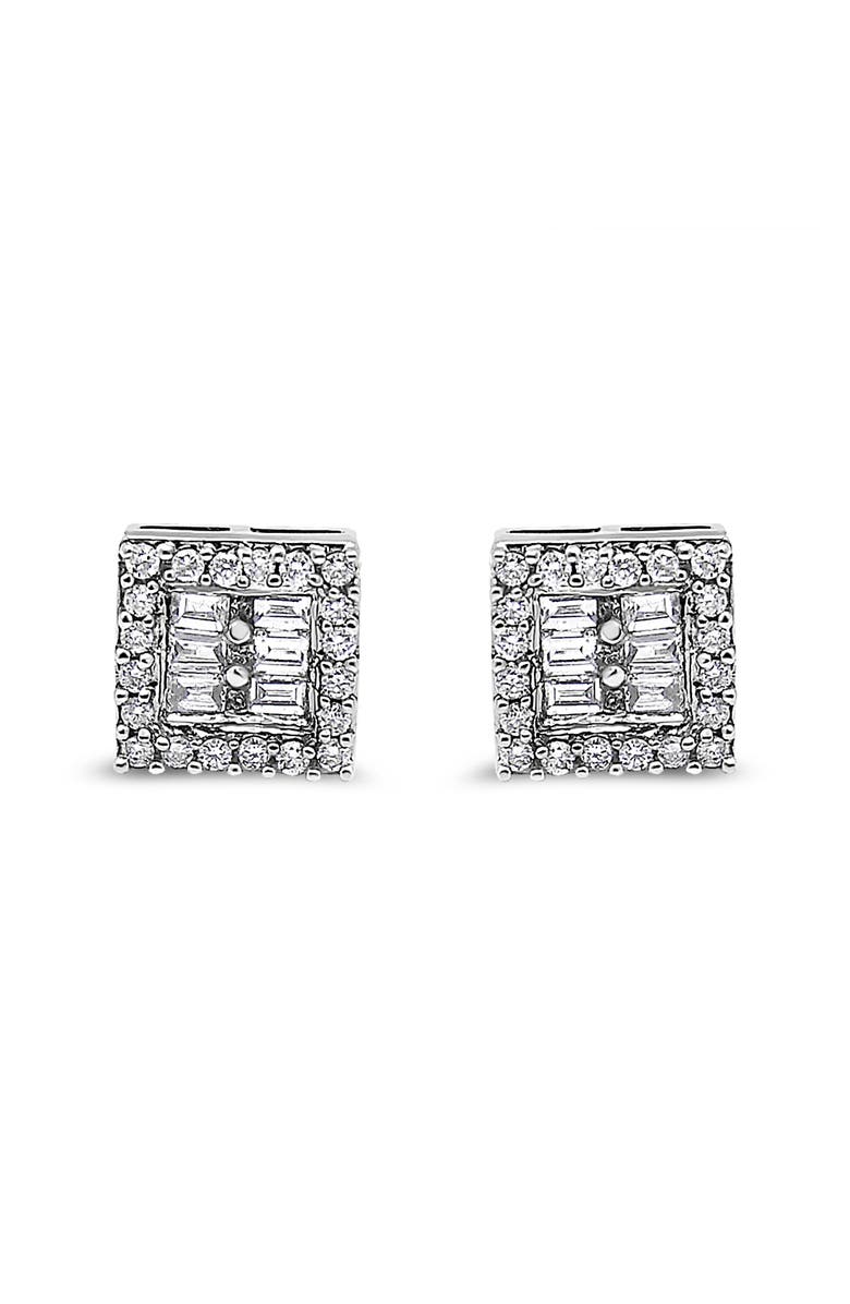Haus of Brilliance 14K White Gold 1 cttw Round and Baguette Diamond Stud Earrings, Alternate, color, White