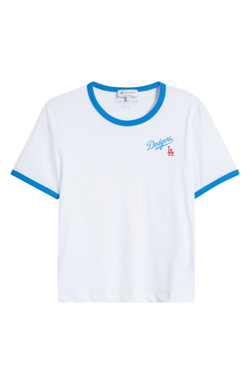 Sporty And Rich X La Dodgers Serif Ringer Tee In White/paris Blue