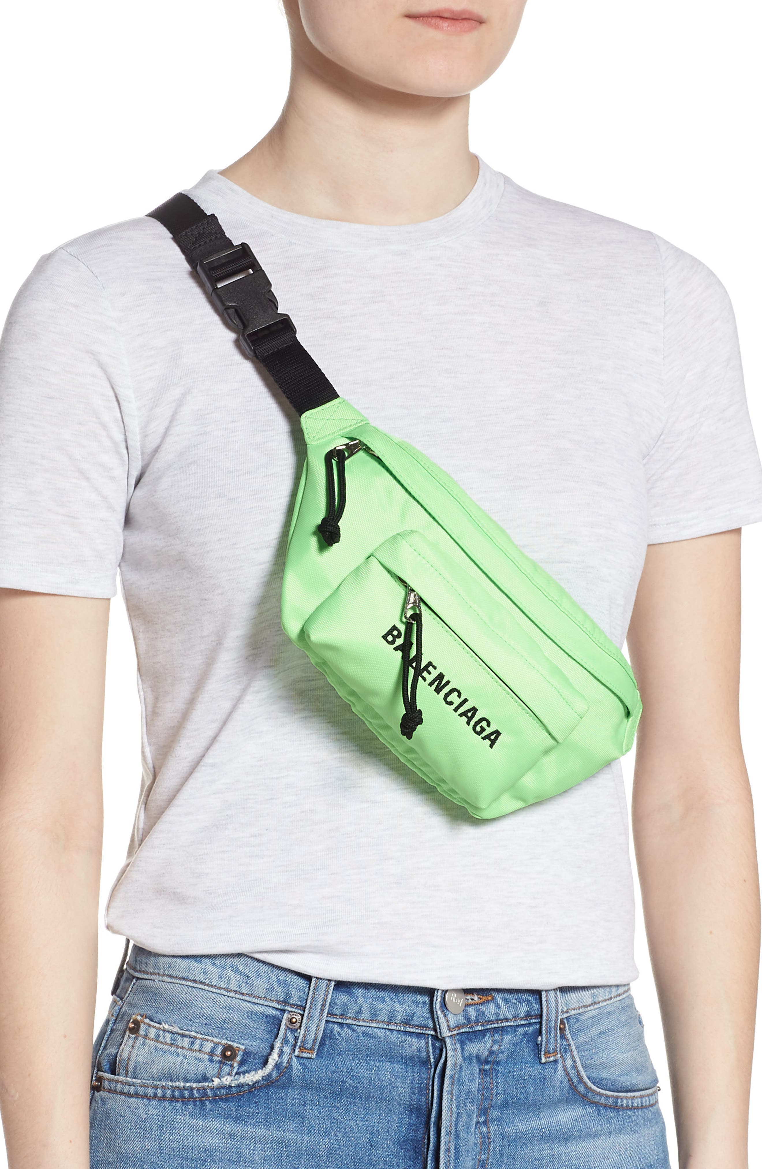 Balenciaga Logo Canvas Belt Bag, Alternate, color, 
